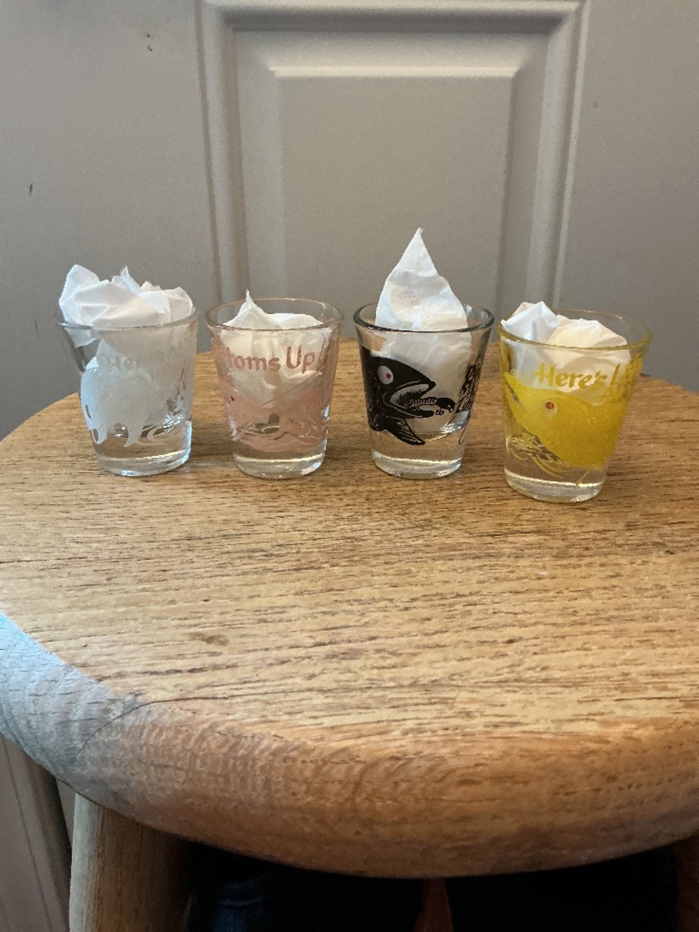 Lot of 4 Vintage Anchor Hocking "Roving Eye" Shot Glasses